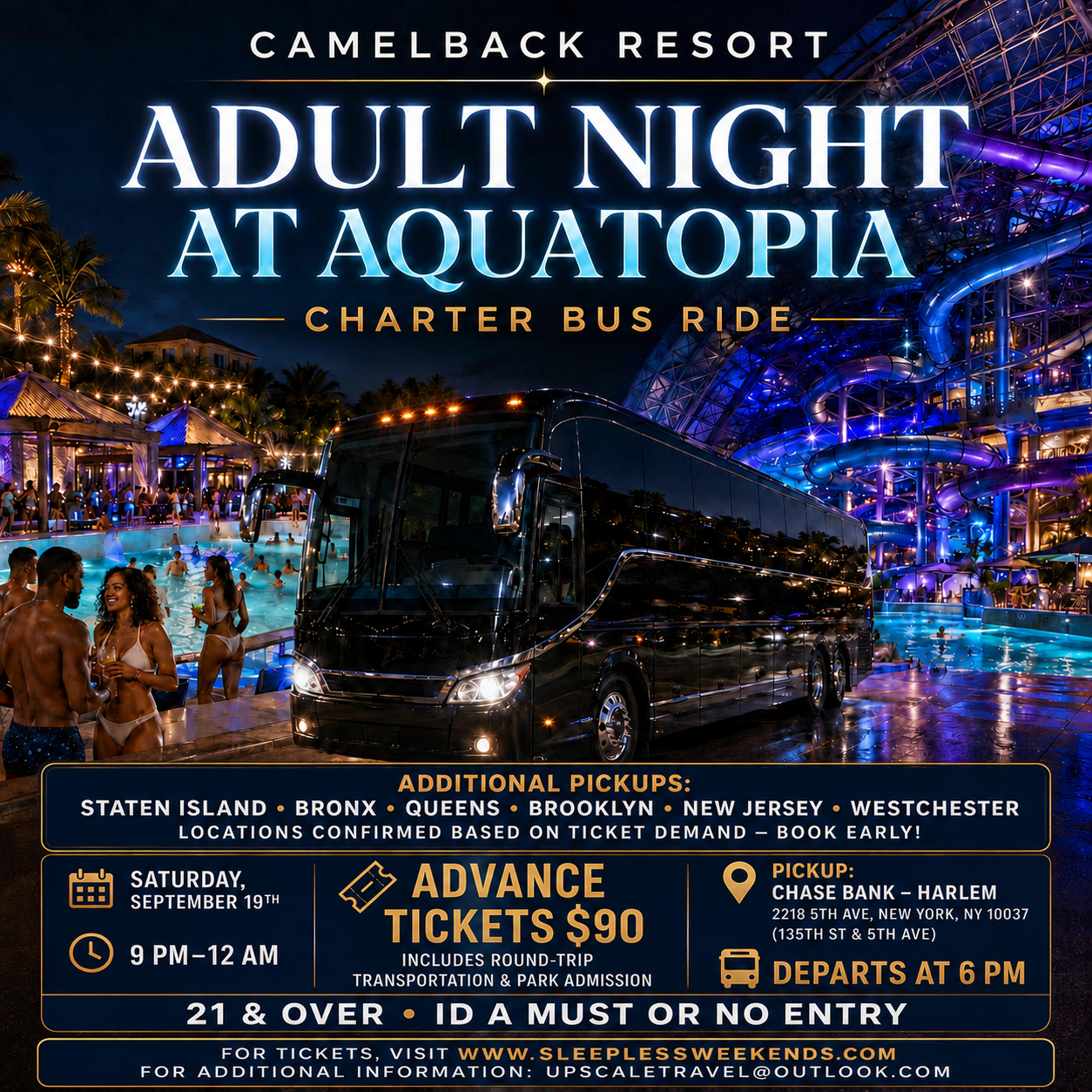 ADULT NIGHT POOL PARTY BUSRIDE TO CAMELBACK RESORT SAT SEPT 19th